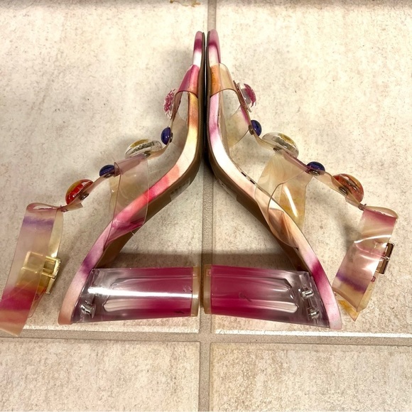 BETSY JOHNSON Floral Transparent Blocked Heels sandals womens size 7.5M romatic - Picture 8 of 10
